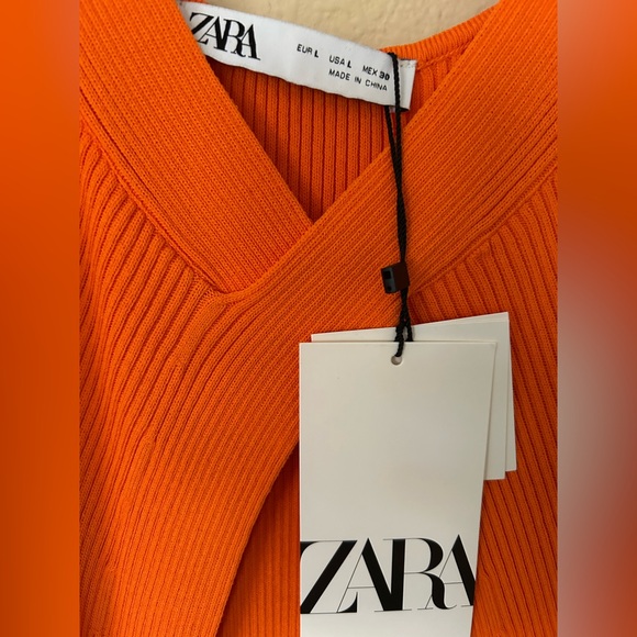 NWT Bloggers Fav Zara Orange Cut-Out Midi Dress Large - Picture 5 of 8